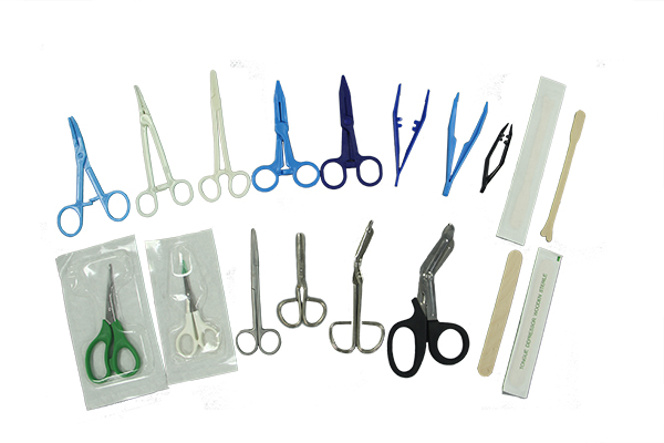 medical scissors, forceps and tongue depressors